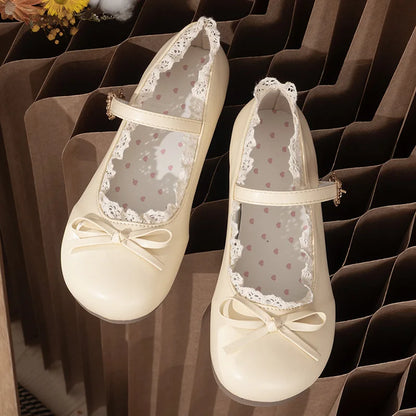 Spring Autumn Pink White Mary Janes Flat Shoes Woman Round Toe Buckle Strap Lolita Girls Student Ballet Flats Plus Size