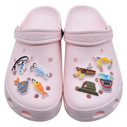 go fishing series PVC shoe Charms Slippers Buckle combination Fit Wristbands accessories Decoration Bands gift unisex party