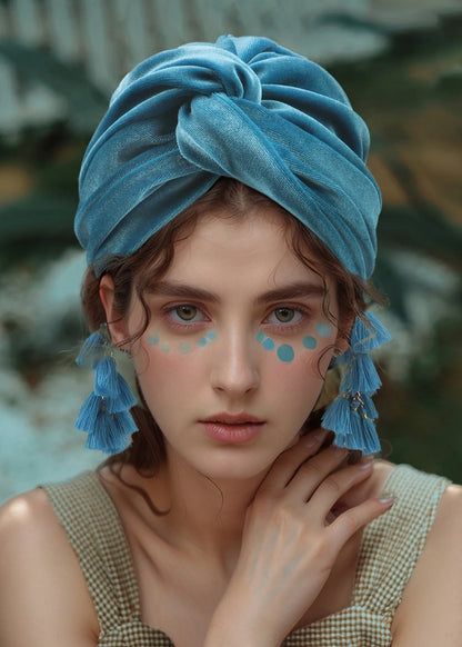 New Muslim Women Velvet Tassel Turban Hat Soft Stretch Bohemian Cross Pullover Bandana Headband Beanie Cap Islamic Head Wrap