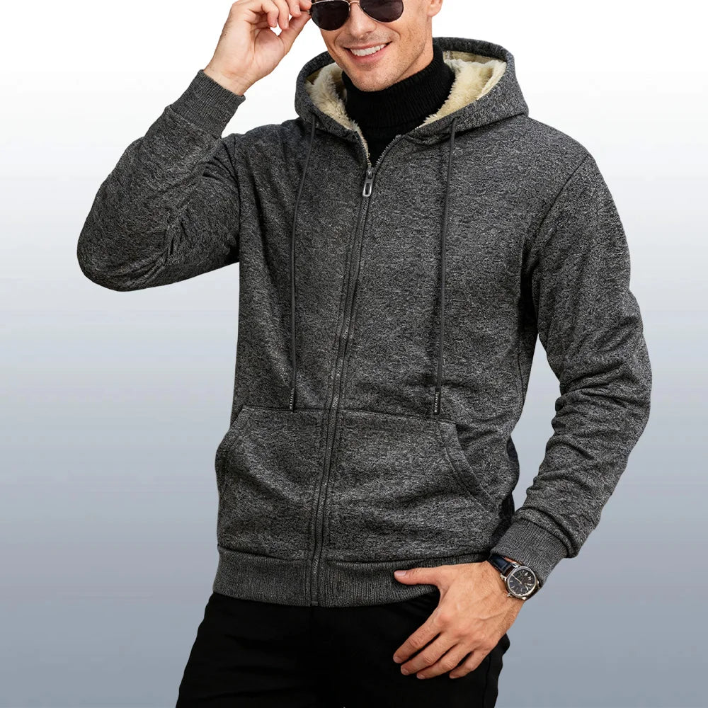 Winter Lambswool Zipper Hoodies Thicken Warm Jackets Long Sleeve Sweatshirts Casual Sports Fleece Black Coats Hooded Men Coat To