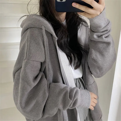 Korean Fashion Zipper Hood Sweatshirt Women Autumn Long Sleeve Tops Casual Y2K Hoodies Streetwear Harajuku Loose Jackets Coats