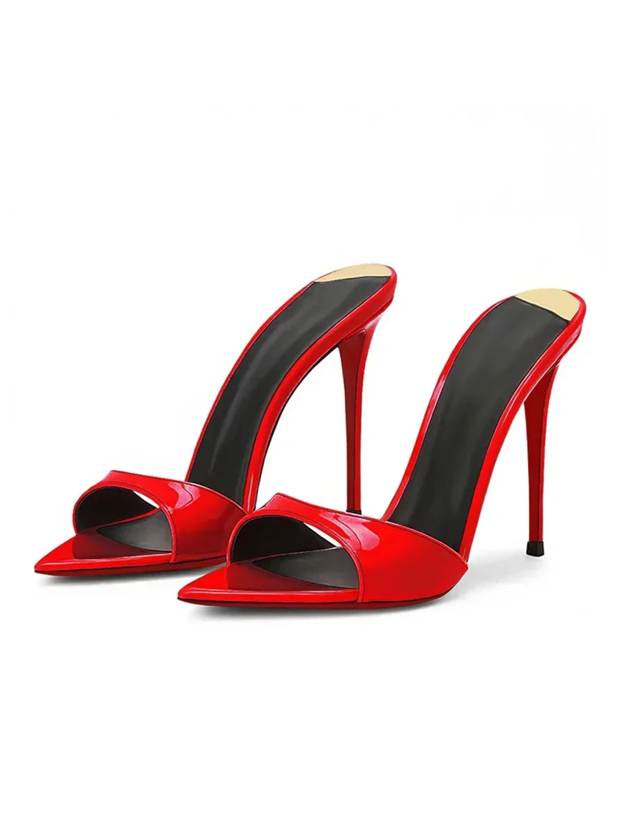 Pointed black nude high heels, women's super high heels, sandals, slim heels, temperament, wearing half slippers 33-46
