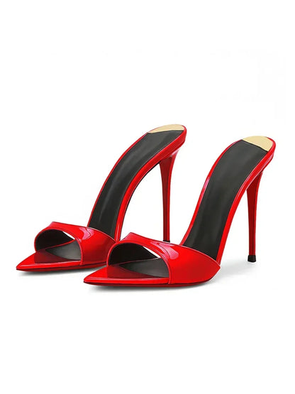 Pointed black nude high heels, women's super high heels, sandals, slim heels, temperament, wearing half slippers 33-46