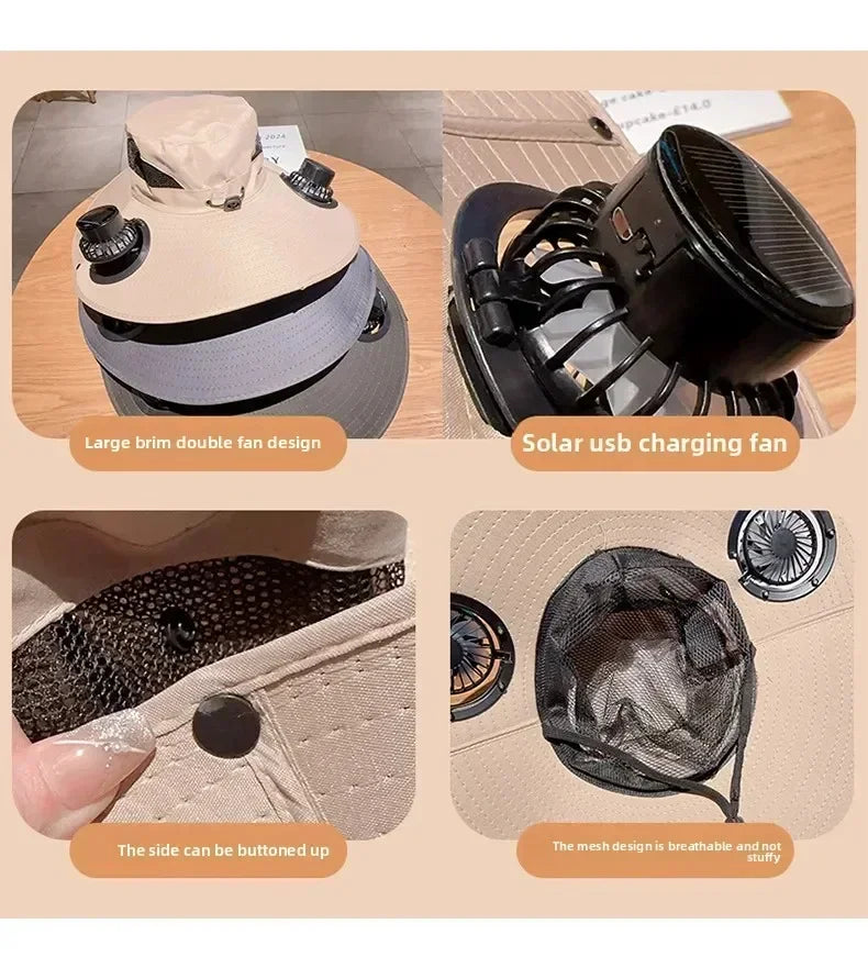 Solar Powered Fishing Hat With USB Charging Fan Adjustable Breathable Cap for Hiking Camping Outdoor Sports Father Day Gift
