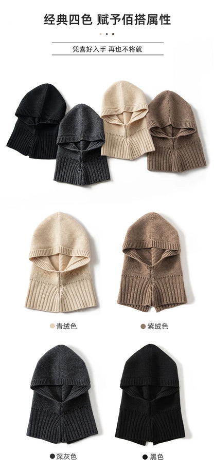 New Autumn and Winter Women's Hat 100% Cashmere Knitted Scarf Hats Outdoor Warm Fashion Girl Cap Lady High Quality Neck Sarf