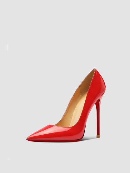 Red pointed high-heeled shoes for women 2025, new slim heel patent leather French sexy plus size black professional single shoes