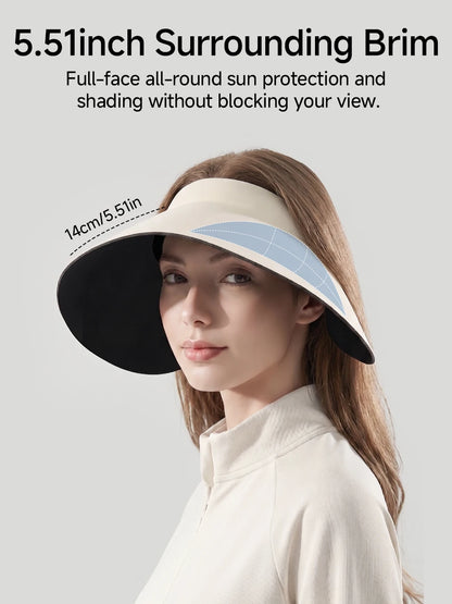 Women's Sun Top Hat with UV Protection, Seamless One-Piece Visor, Wide Brim for Full Shade, Hollow Top Sun Cap