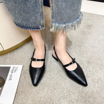2024 New Bling Women Sandal Fashion Pointed Toe Shallow Slip on Ladies Elegant Slingback Shoes Med Heel Flat Shoes