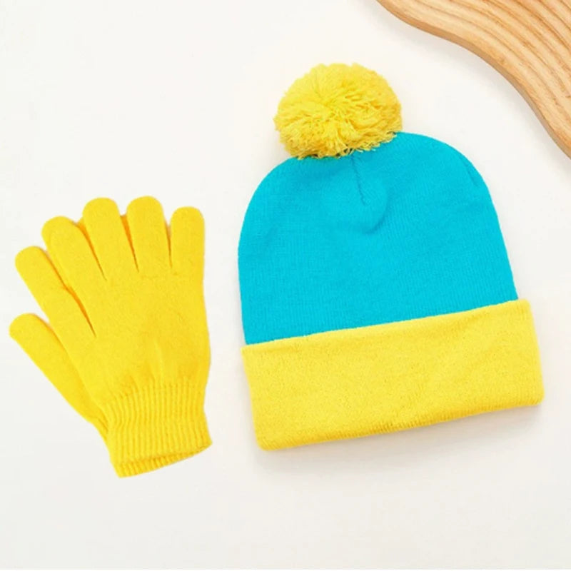 2pc Christmas Cosplay Funny Beanie Hat and Gloves,Unisex Winter Warm Classic Knitted Hat,Halloween,new Year Costume Accessories