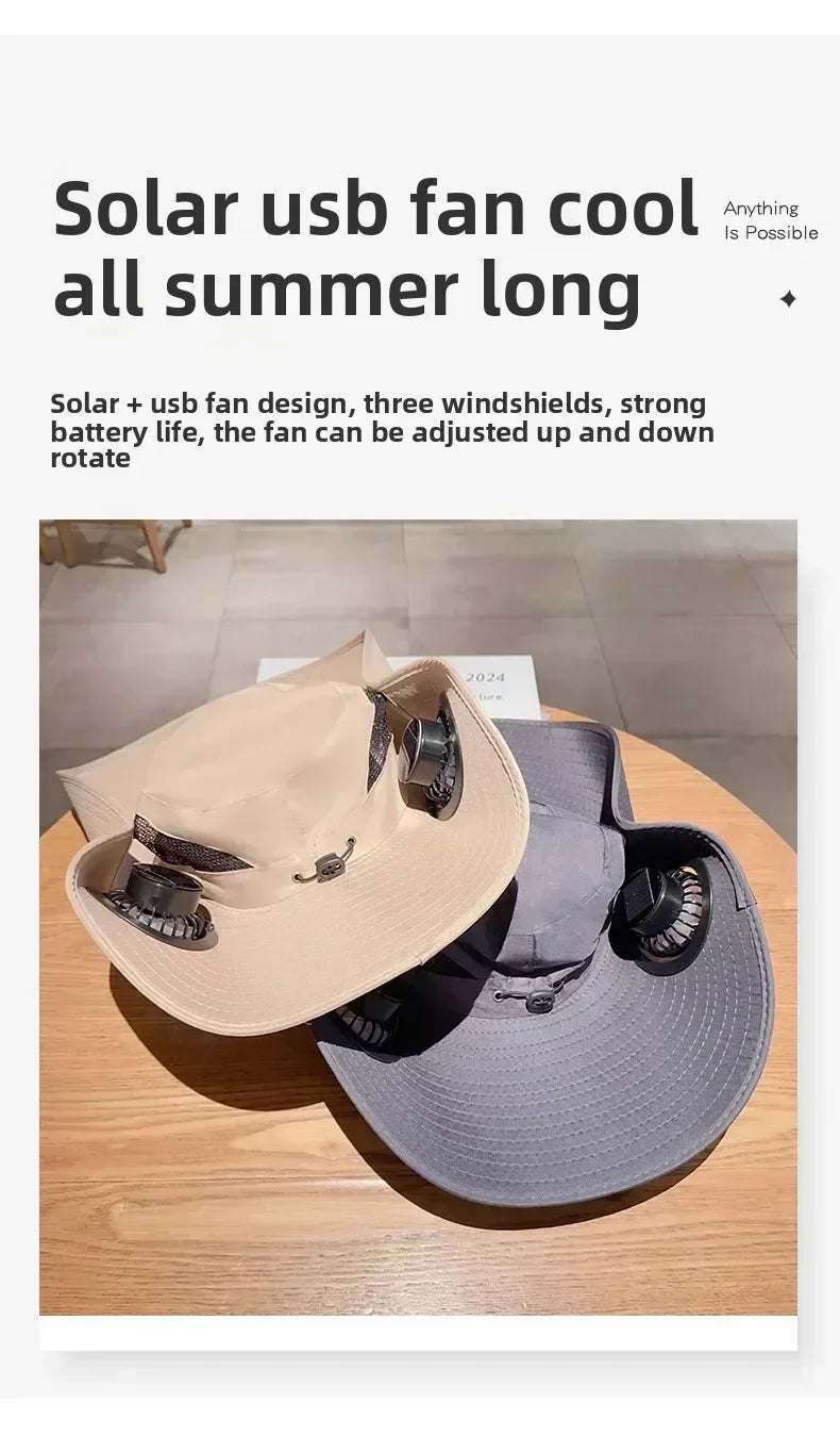 Solar Powered Fishing Hat With USB Charging Fan Adjustable Breathable Cap for Hiking Camping Outdoor Sports Father Day Gift
