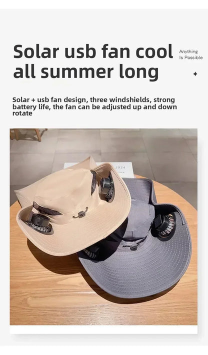 Solar Powered Fishing Hat With USB Charging Fan Adjustable Breathable Cap for Hiking Camping Outdoor Sports Father Day Gift