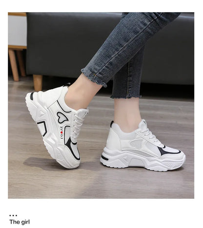 2024 New spring autumn Lace-up Wedge Sneakers Women Breath Thick Bottom lightweight sports shoes Comfortable Leisure Shoes