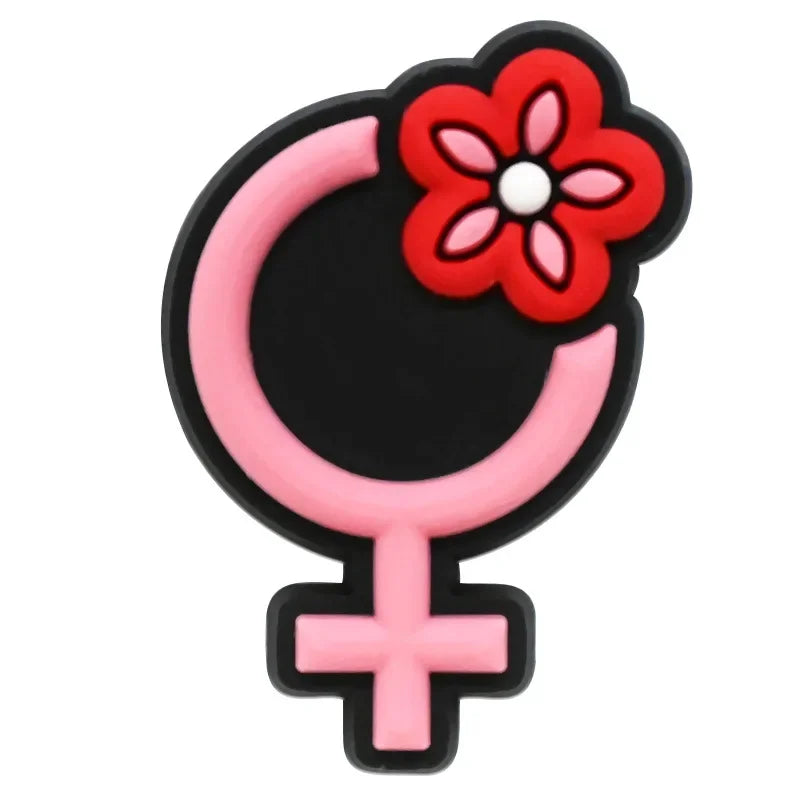 Cute Pink Power Shoe Charms Decoration for Crocs Pin Accessories Charms Bracelet Wristband DIY Shoe Women Party Gifts
