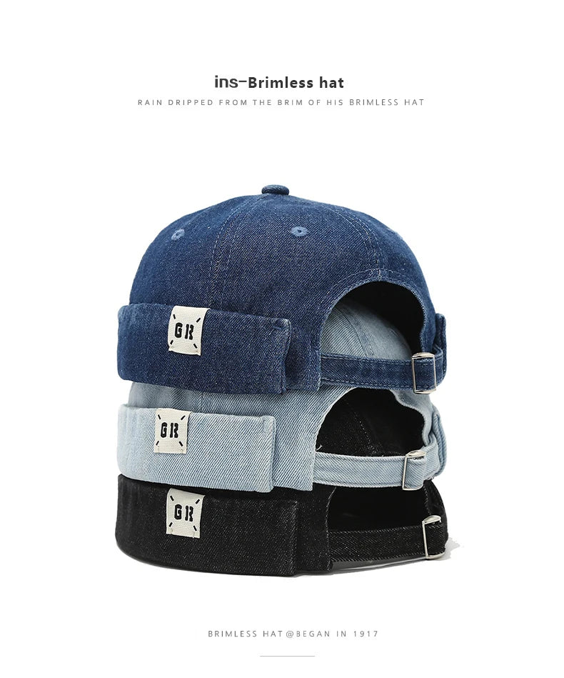 Top Denim Docker Cap Without Visor Letter Label Brimless Caps Adjustable Solid Color Hat Hats Unisex Adult Retro Hip Hop Street