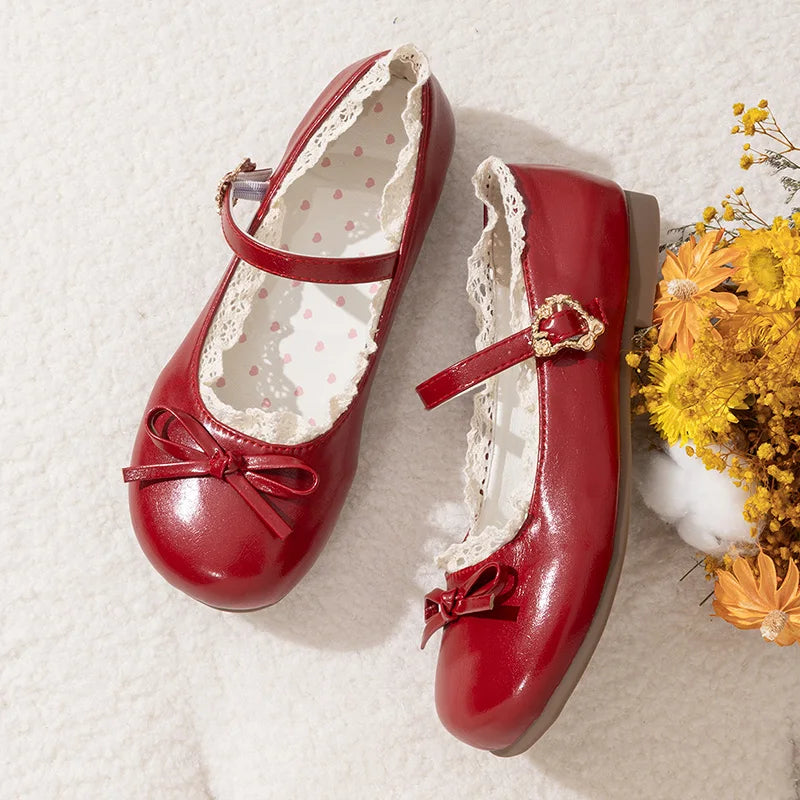 Spring Autumn Pink White Mary Janes Flat Shoes Woman Round Toe Buckle Strap Lolita Girls Student Ballet Flats Plus Size
