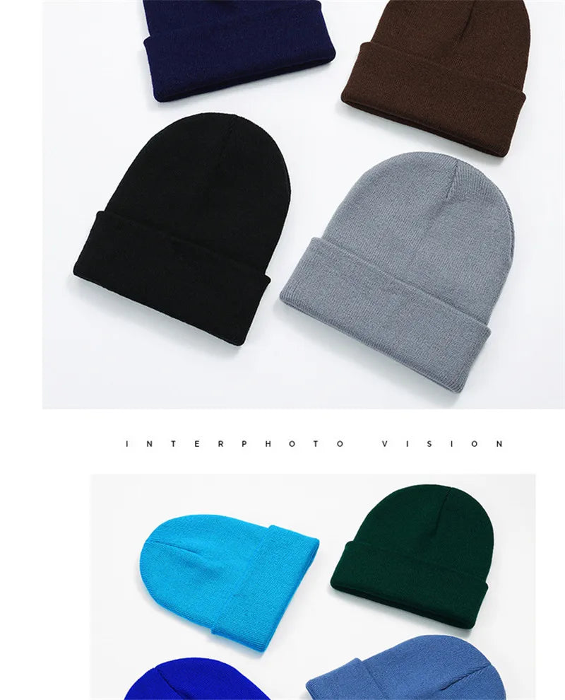 Acrylic Beanie Cap for Adult Winter Women Men Plain Skullies Beanie Hats Custom Logo Knitted Hats SKullies Skullcap