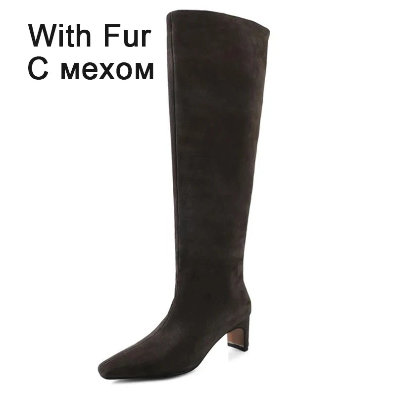 JOZHAMTA Size 34-43 2026 Women Real Leather Long Boots Fashion High Heels Shoes For Winter Boots Office Lady Daily Dress Shoes