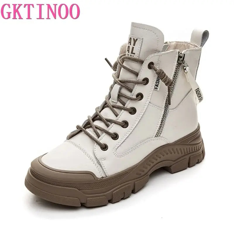 GKTINOO 2026 Autumn Winter Shoes Genuine Leather Sneakers Waterproof Boots for Women Thick Sole Women Ankle Boots Ladies Botas