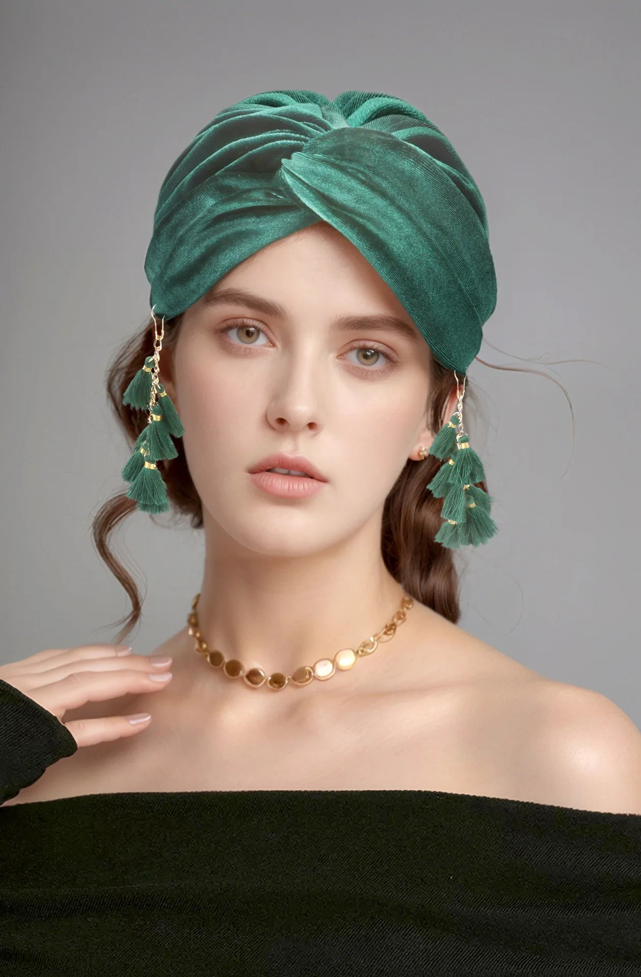 New Muslim Women Velvet Tassel Turban Hat Soft Stretch Bohemian Cross Pullover Bandana Headband Beanie Cap Islamic Head Wrap