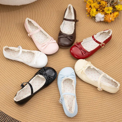 Spring Autumn Pink White Mary Janes Flat Shoes Woman Round Toe Buckle Strap Lolita Girls Student Ballet Flats Plus Size