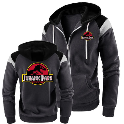 New Men Hoodies Jacket JURASSIC PARK Dinosaur World Graphic Men's Color Blocking Contrasting Sweatshirt, Men Casual Sports Top