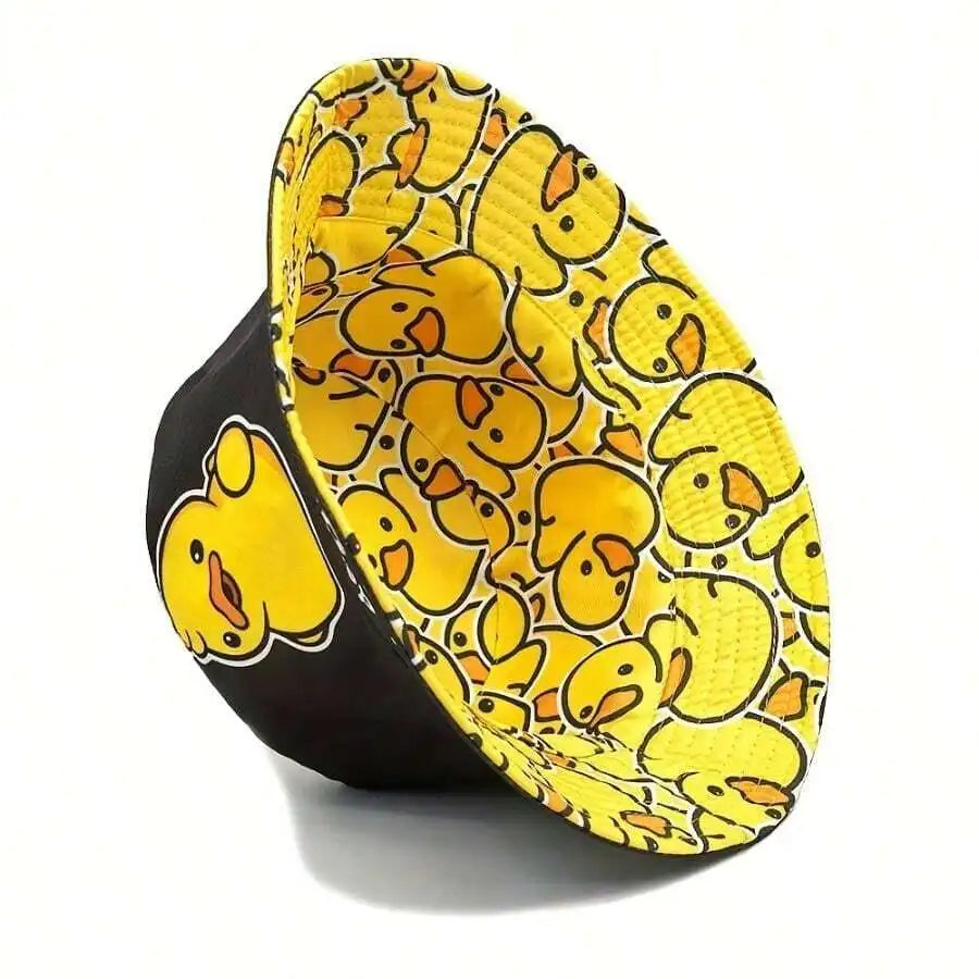 Hip-Hop Cartoon Double-Sided Duck Print Fisherman Hat For Outdoor Travel And Beach