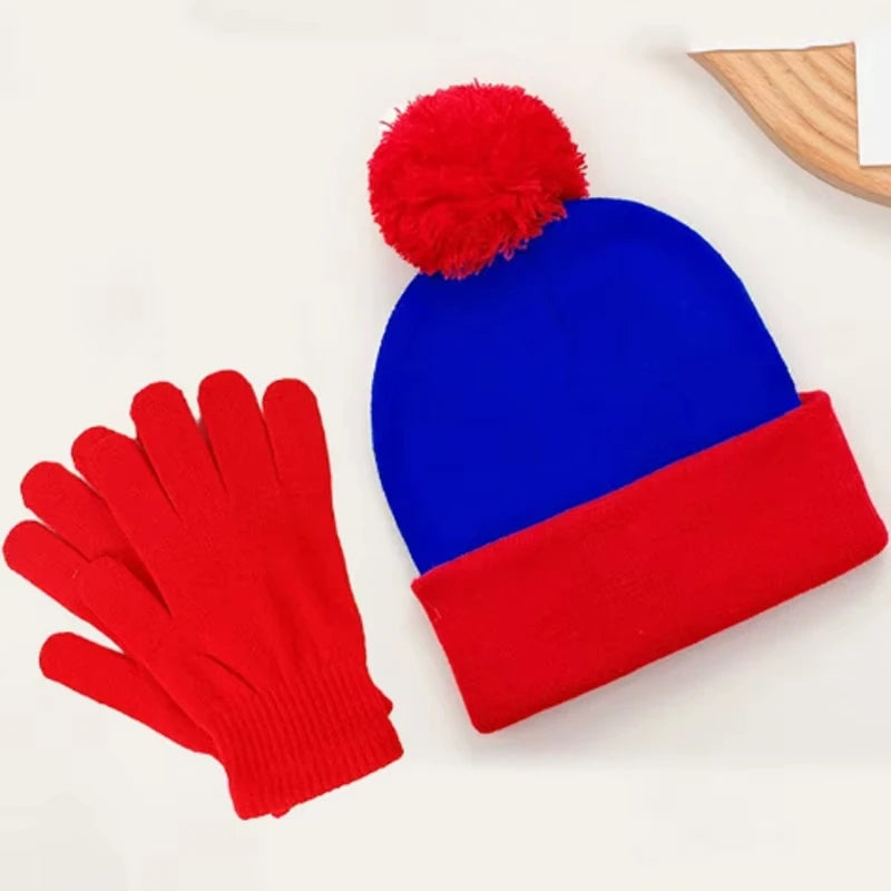 2pc Christmas Cosplay Funny Beanie Hat and Gloves,Unisex Winter Warm Classic Knitted Hat,Halloween,new Year Costume Accessories