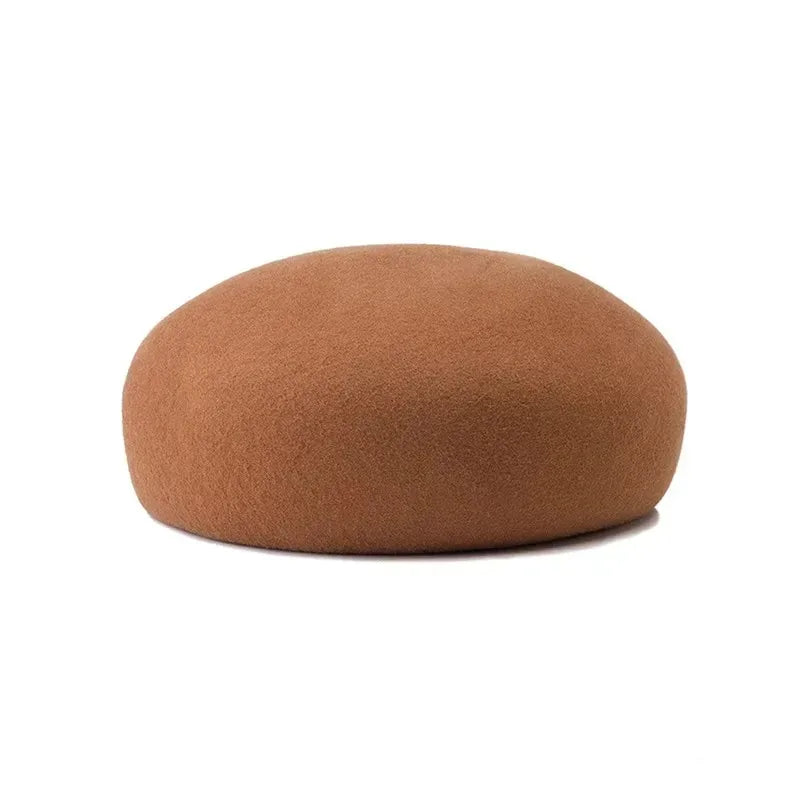 Women Wool Felt Berets Hat Vintage Hard Top Concave Top Fedoras Hats Wedding Fascinator Hats Wedding Cocktail Party Pillbox Cap