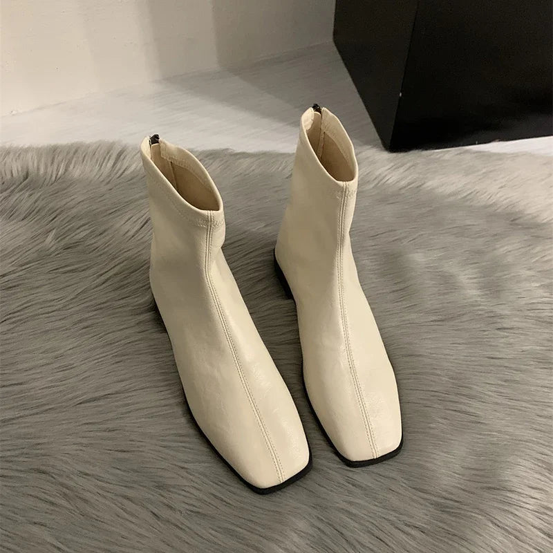 2026 Spring Autumn Women Modern Ankle Boots Fashion Square Toe Short Booties Ladies Casual Low Heel Shoes