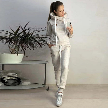 Solid Women Tracksuit Casual Hoodies Sweatshirt Pant Set Lounge Wear Sport Suit 2PCS Autumn Winter Clothes