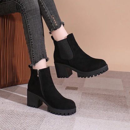 2024 Women Designer Elegant Platform Round Toe Zipper Ankle Boots Women Autumn Winter Comfy Platform Short Boots Shoes for Women