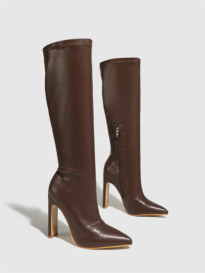 Hlieny Autumn Winter Women Knee-High Boots Fashion Pointed Toe High Heels Shoes Zipper Office Lady Long Botas De Mujer Size 42