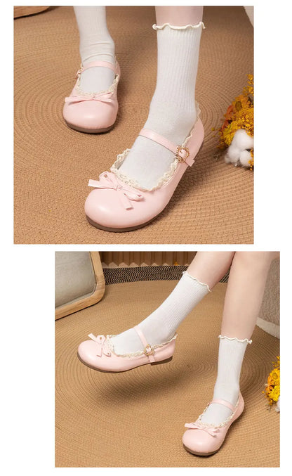 Spring Autumn Pink White Mary Janes Flat Shoes Woman Round Toe Buckle Strap Lolita Girls Student Ballet Flats Plus Size