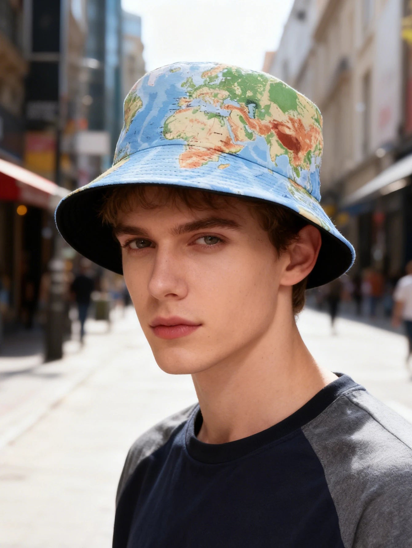 1PC global map fisherman hat, breathable soft fabric, trendy and cool travel style suitable for travel ️