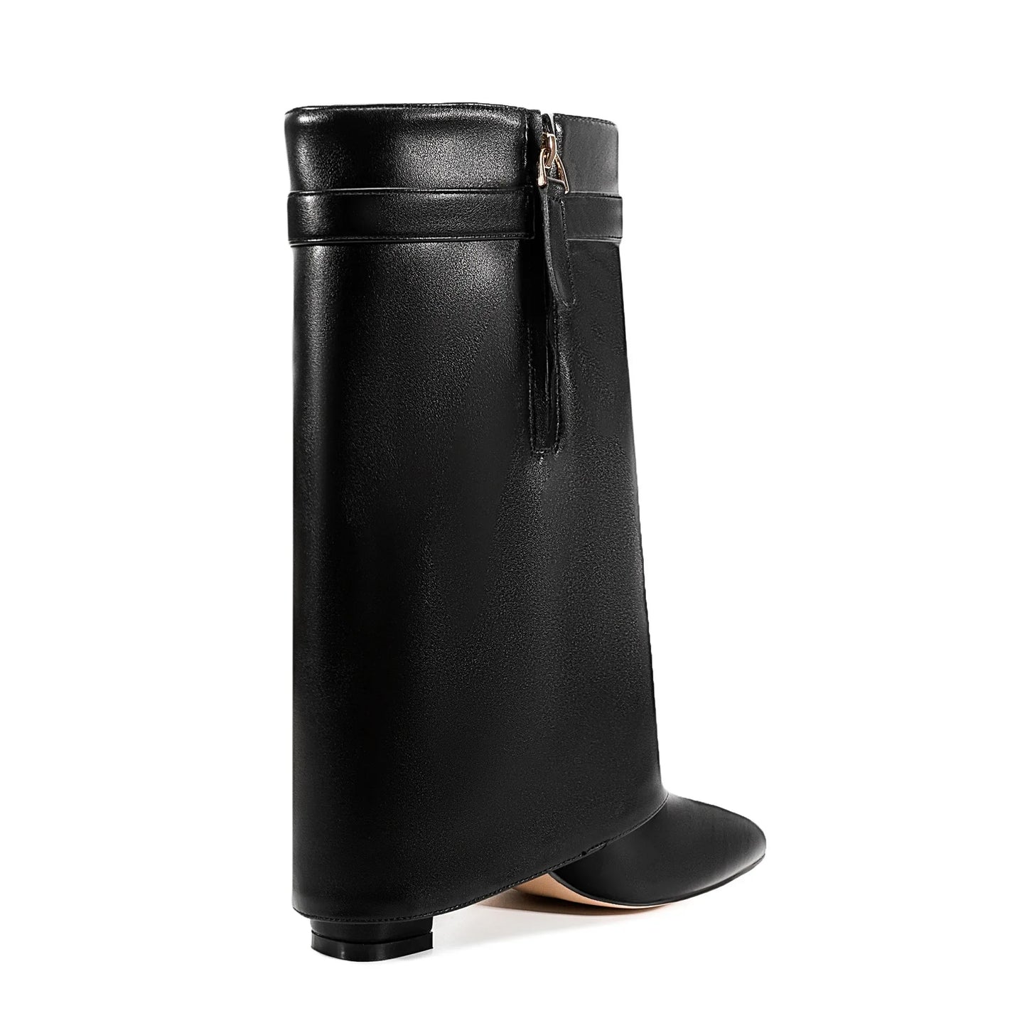 Autumn Winter New Pointed Metal Buckle Knee High Women's Boots, Thick High-heeled Pants Boots, Fashionable Mid Leg Boots