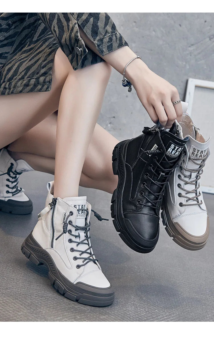 GKTINOO 2026 Autumn Winter Shoes Genuine Leather Sneakers Waterproof Boots for Women Thick Sole Women Ankle Boots Ladies Botas