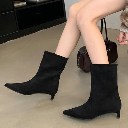 Autumn Winter Pointed Toe Ankle Boots Women Designer Vintage Thin Low Heel Shoes Modern SHort Botas Zapatos De Mujer