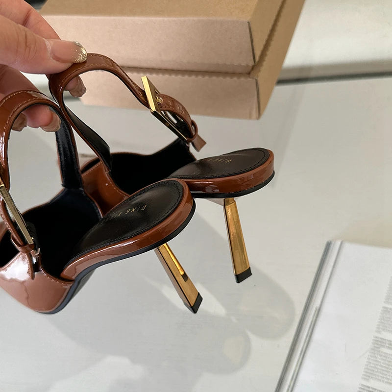 SUOJIALUN 2024 Spring New Band Women Pumps Shoes Fashion Shallow Slip On Slingback Sandals Thin High Heel Dress Sexy Pumps Shoes
