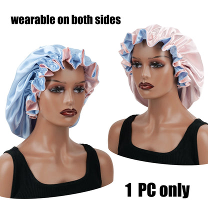1Pc Double-Layered Minimalist Hair Bonnet Satin Bonnet Sleep Caps Can Be Worn on Both Sides Versatile Cap for Men/Women