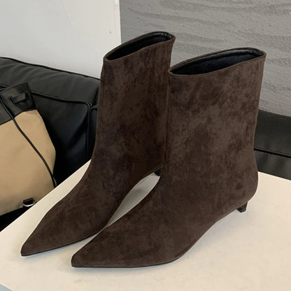Autumn Winter Pointed Toe Ankle Boots Women Designer Vintage Thin Low Heel Shoes Modern SHort Botas Zapatos De Mujer