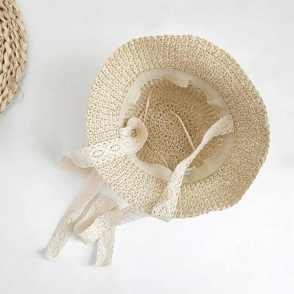 Fashion Lace Baby Hat Summer Straw Bow Baby Girl Cap Beach Children Panama Hat Princess Baby Hats and Caps for Kids 1PC