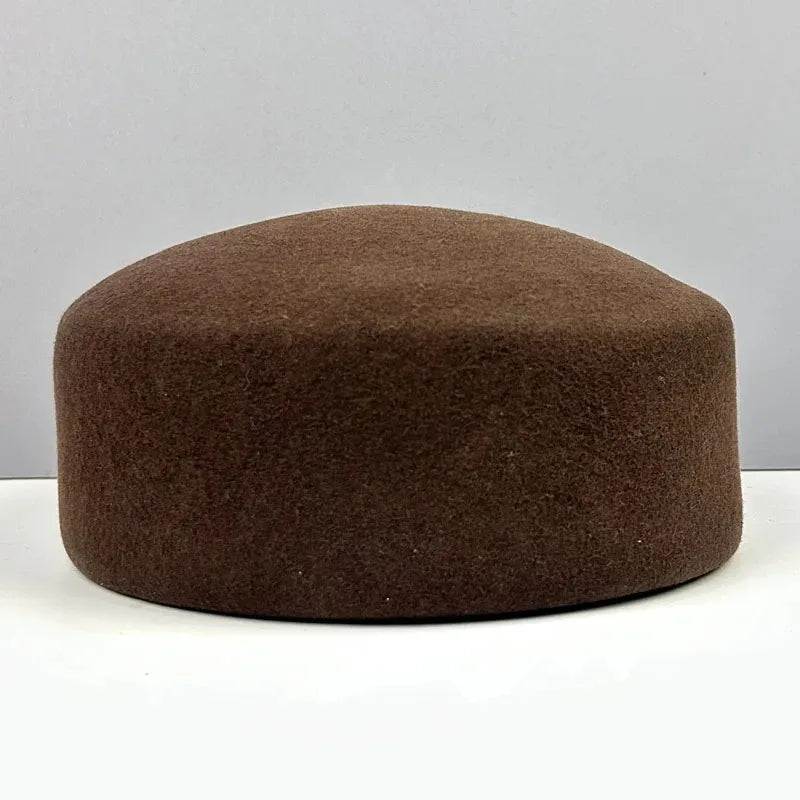 Women Wool Felt Berets Hat Vintage Hard Top Concave Top Fedoras Hats Wedding Fascinator Hats Wedding Cocktail Party Pillbox Cap