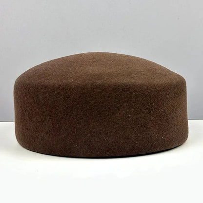 Women Wool Felt Berets Hat Vintage Hard Top Concave Top Fedoras Hats Wedding Fascinator Hats Wedding Cocktail Party Pillbox Cap