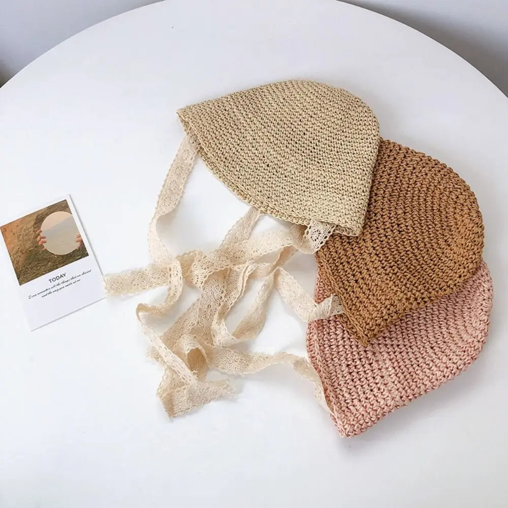 Fashion Lace Baby Hat Summer Straw Bow Baby Girl Cap Beach Children Panama Hat Princess Baby Hats and Caps for Kids 1PC