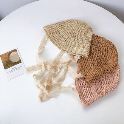 Fashion Lace Baby Hat Summer Straw Bow Baby Girl Cap Beach Children Panama Hat Princess Baby Hats and Caps for Kids 1PC