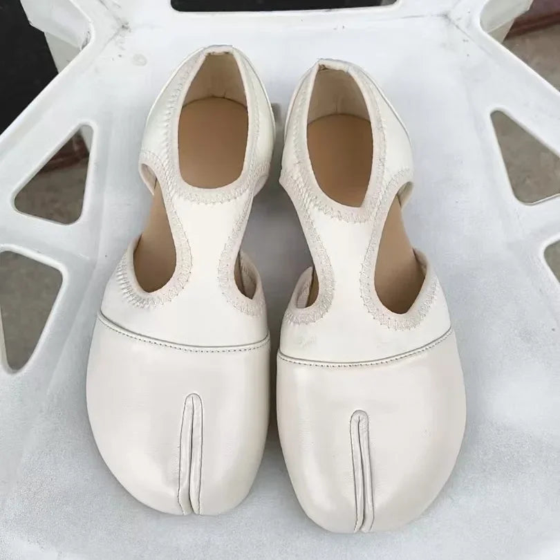 Fashion Soft Leather Split Toe Women Tabi Ballet Flats Spring Autumn Comfortable Walking Lazy Loafers Casual Girls Dance Shoes