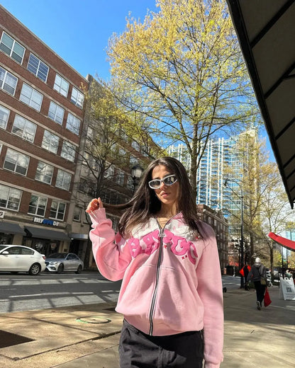 Retro Star and Letter Printed Zipper Hoodies 2025 Spring Autumn Harajuku Y2K Women and Men Fashion Hip Hop Long Sleeve Hooded