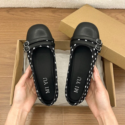 Polka Dot Women Ballet Flats Comfortable Round Toe Slip On Shoes 2026 New Spring Autumn Vintage Ladies Dress Mary Jane Shoes