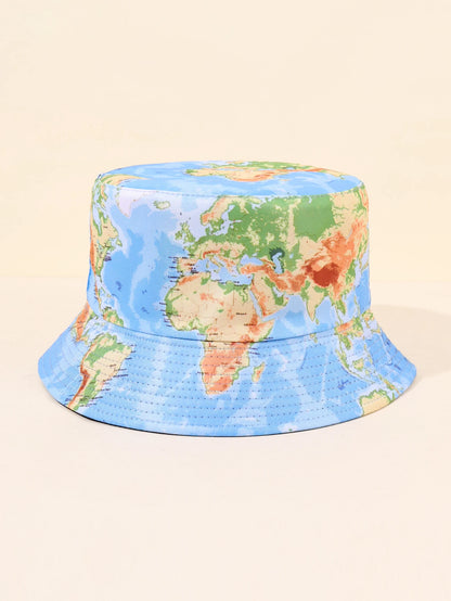 1PC global map fisherman hat, breathable soft fabric, trendy and cool travel style suitable for travel ️