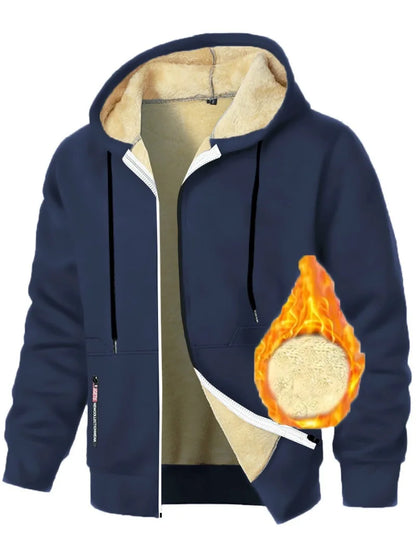 Animal Game Casual Hoodies for Men Heavyweight Fleece Sweatshirt Thick Sherpa Lined Hooded Zipper Jacket Thick Streetwear Coats